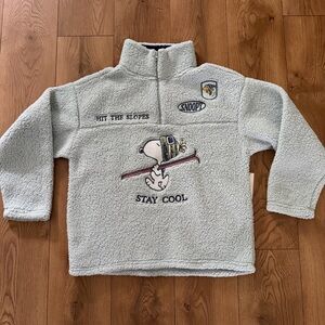 Snoopy Peanuts Sherpa Pullover Womens L Light Blue 1/4 Zip Stay Cool‎ NWT